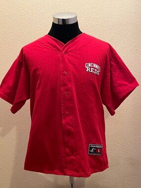 Cincinnati Reds MLB Button Front Jersey Shirt Mens Large Red Short Sleeve